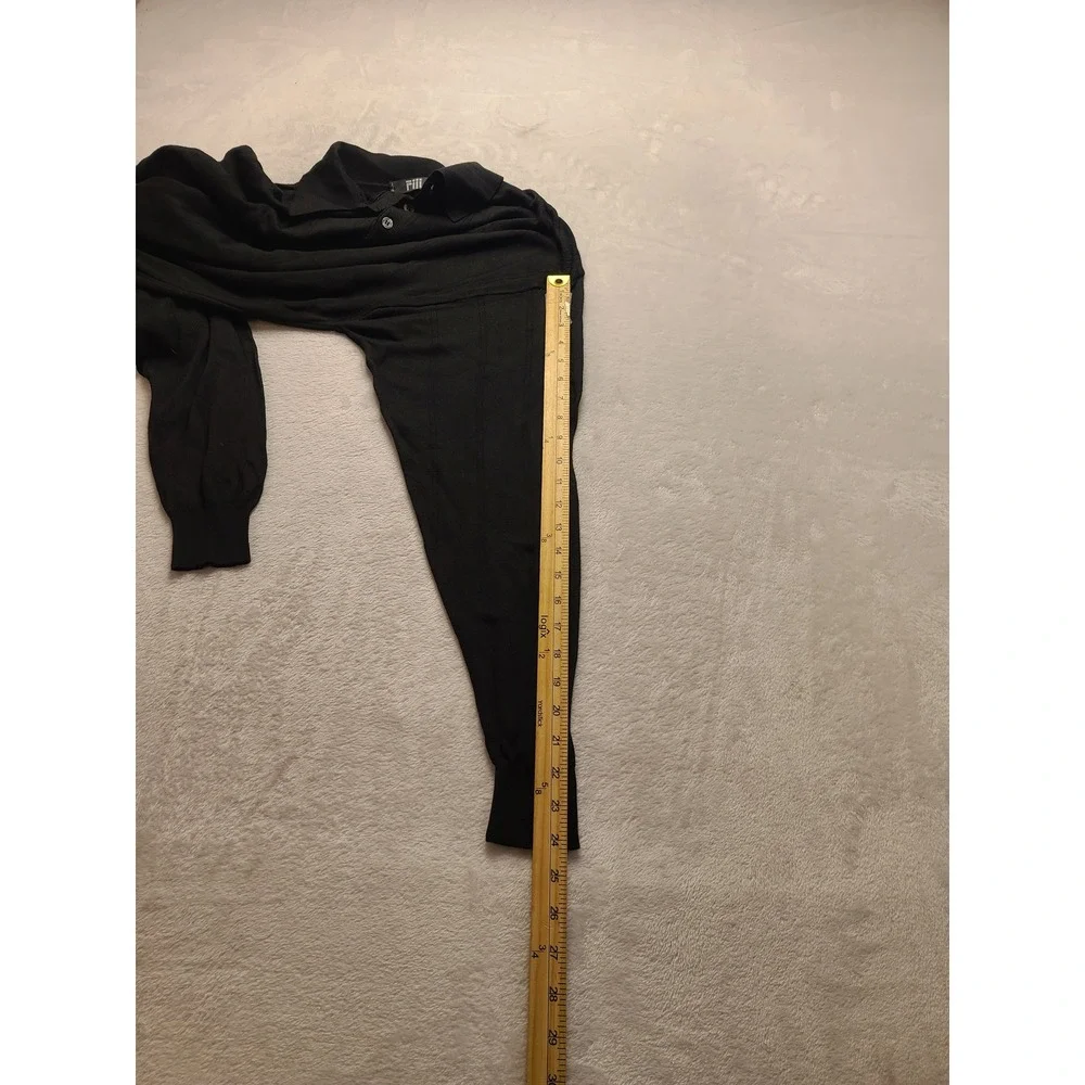 Fiii Men's Large Black Cotton Modal Knit Long Sleeve Polo Sweater‎ Made in Italy
